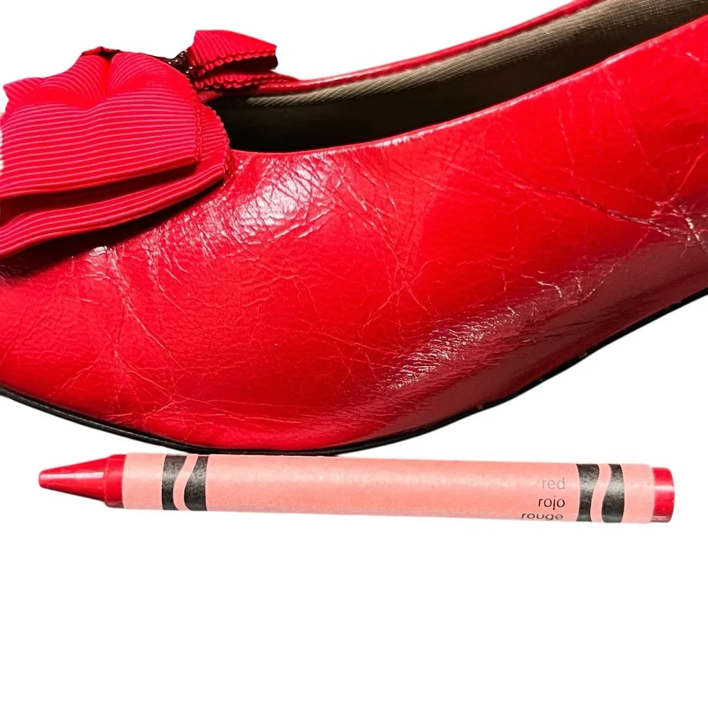 Vtg Easy Spirit Leather Pumps Sz 9 Red Beaded Bow Detail 2.75